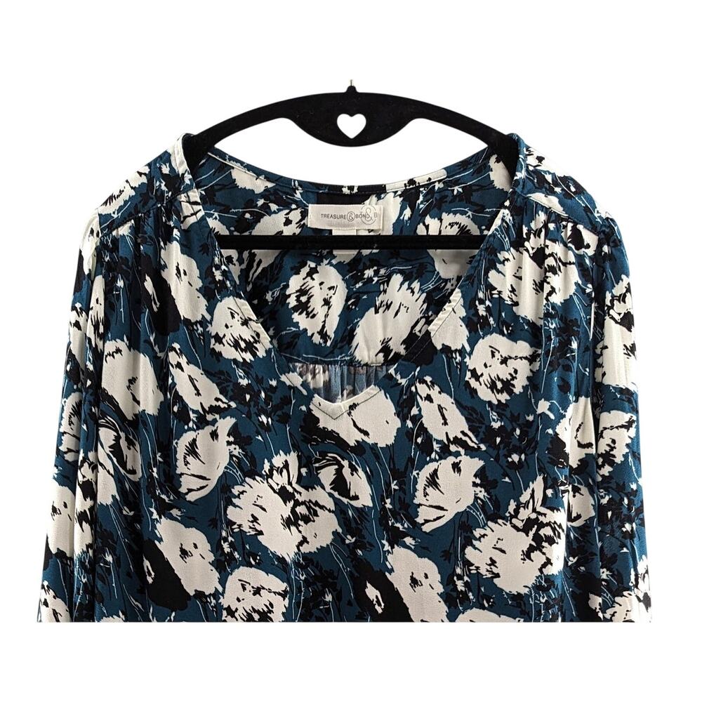 Treasure & Bond Floral Long Sleeve Shift Dress Teal Size Large - Picture 3 of 9